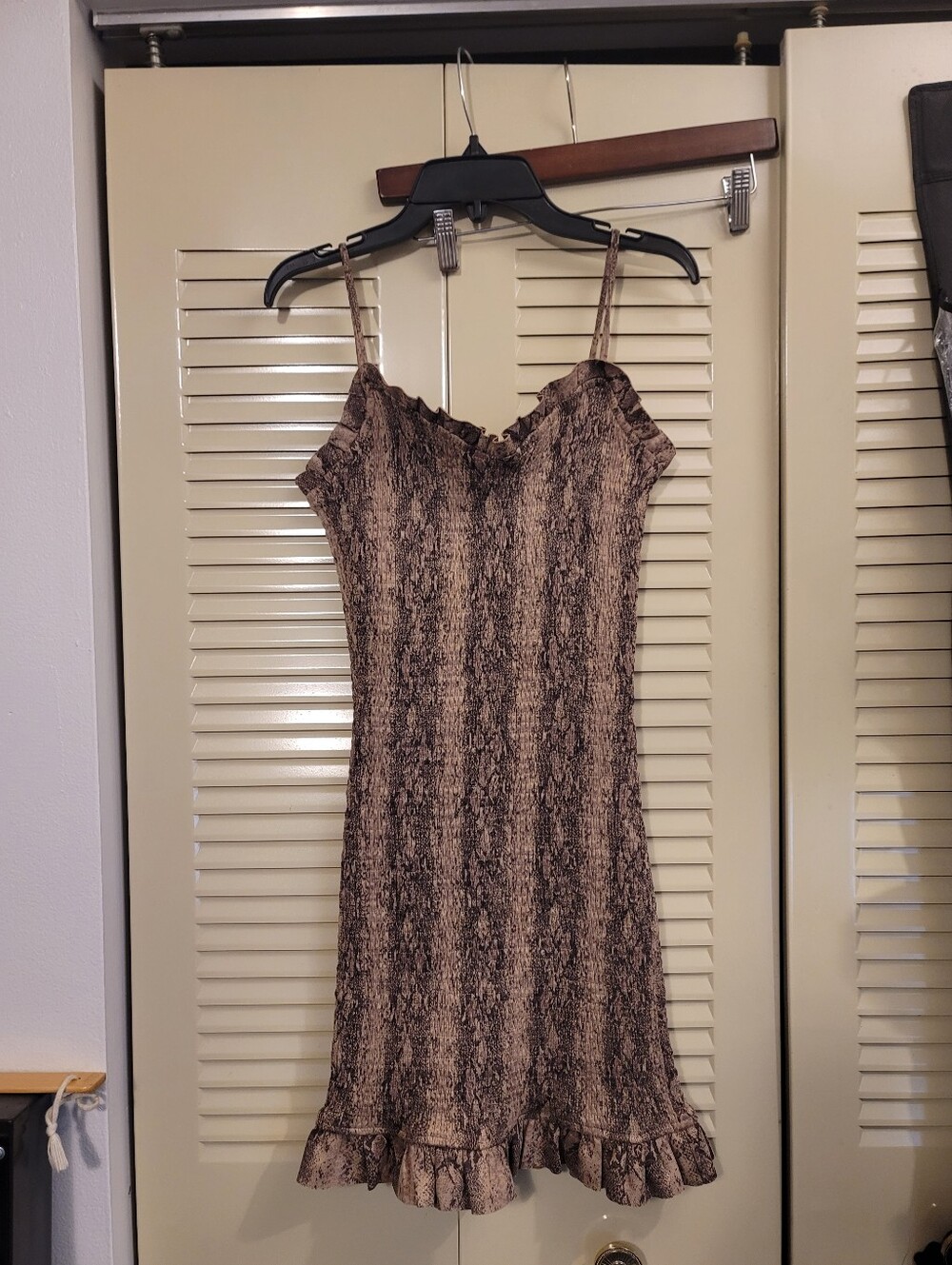 Storia Women’s Dress Small Smocked Snake Print Bodycon Mini Ruffle